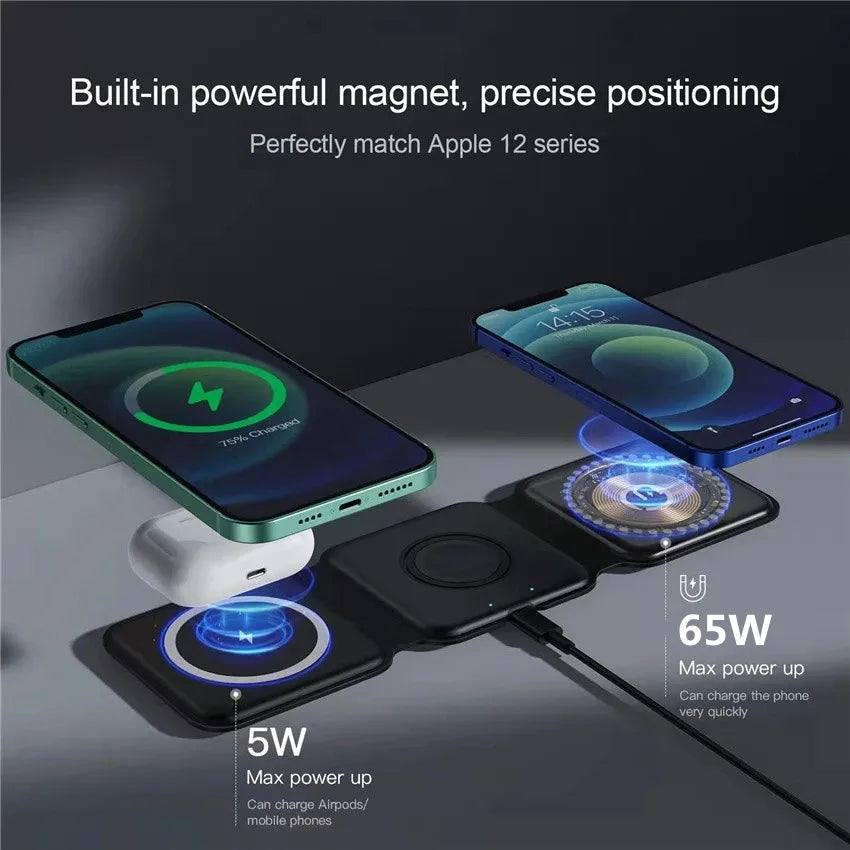 PowerFlex Trio: Foldable Wireless Charger Station