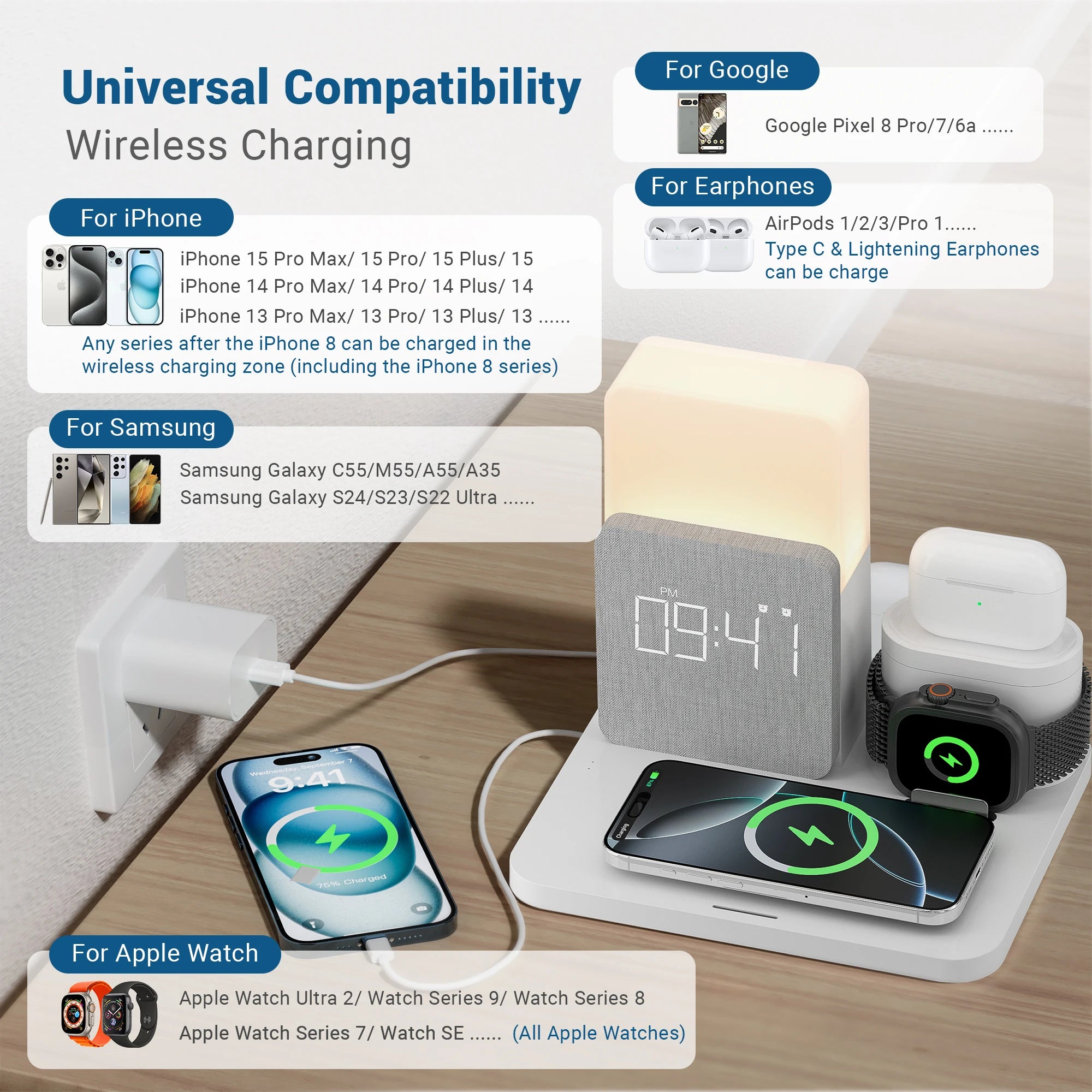 3-in-1 SmartGlow Wake & Charge Hub