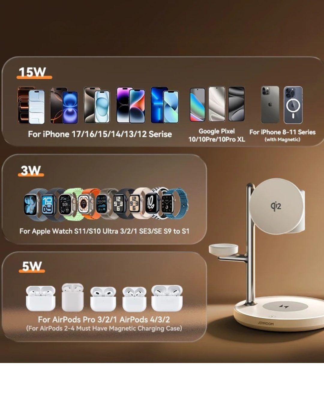 JoyCharge Pro: 4-in-1 Apple Wireless Charging Station